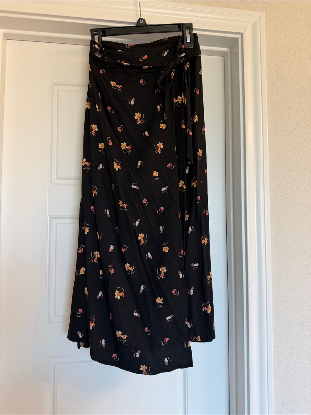 URBAN Romantics Black Floral Wrap Maxi Skirt with Pink and Yellow Blooms